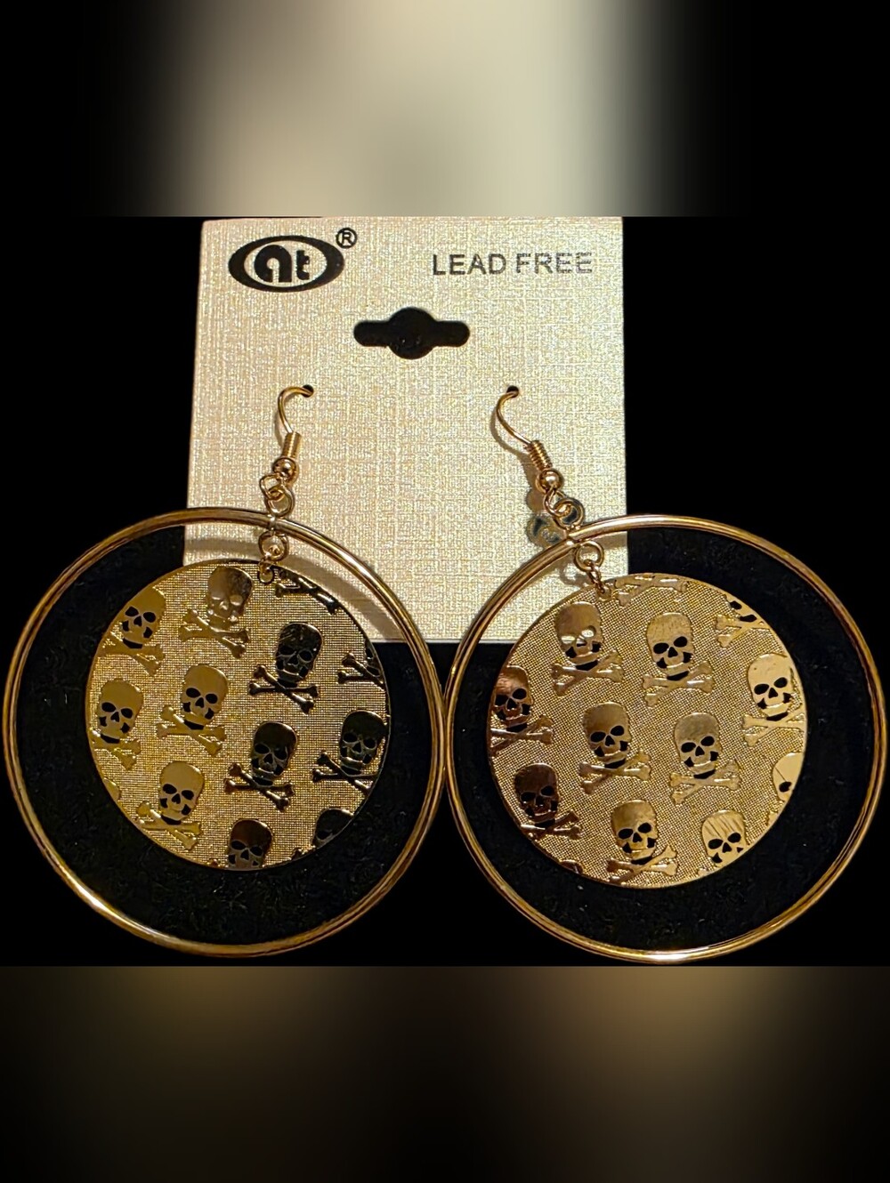 Skull Print Drop Earrings - Picture 2 of 3